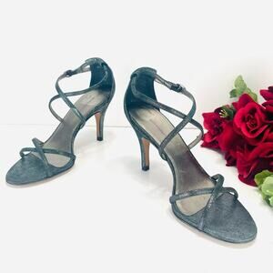 Banana Republic High Heel Sandal Sz 6 Silver 100% Leather Strappy Buckle Closure